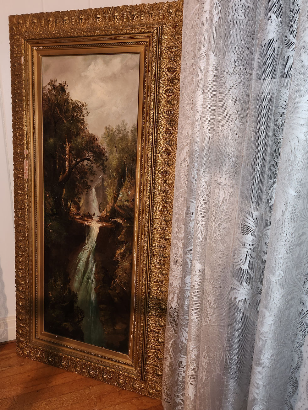Thumbnail: Oil Painting, Oil on Canvas, HB Brown, Waterfalls, Flume Gorge, White Mts NH,56"