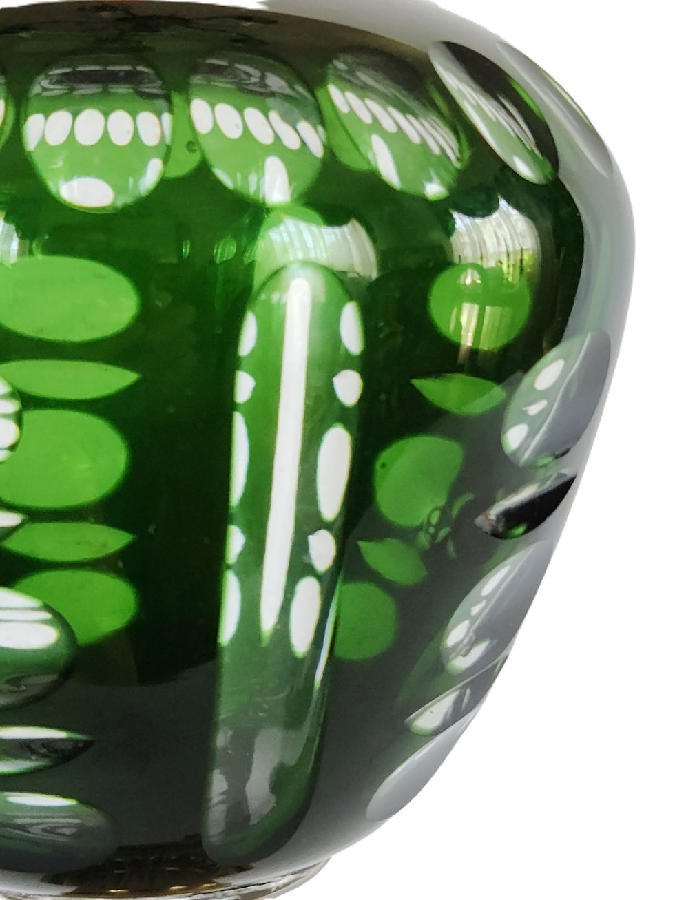Thumbnail: Oil LAMP, Overlay Deep Green to Clear Cut Punty, Brass, Double Marble, 14"t