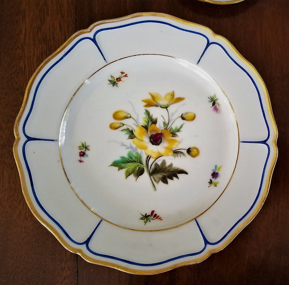 Thumbnail: Fish Set -10 pc, French porcelain, Vieux Paris, c1850, 28" platter, 10" plates