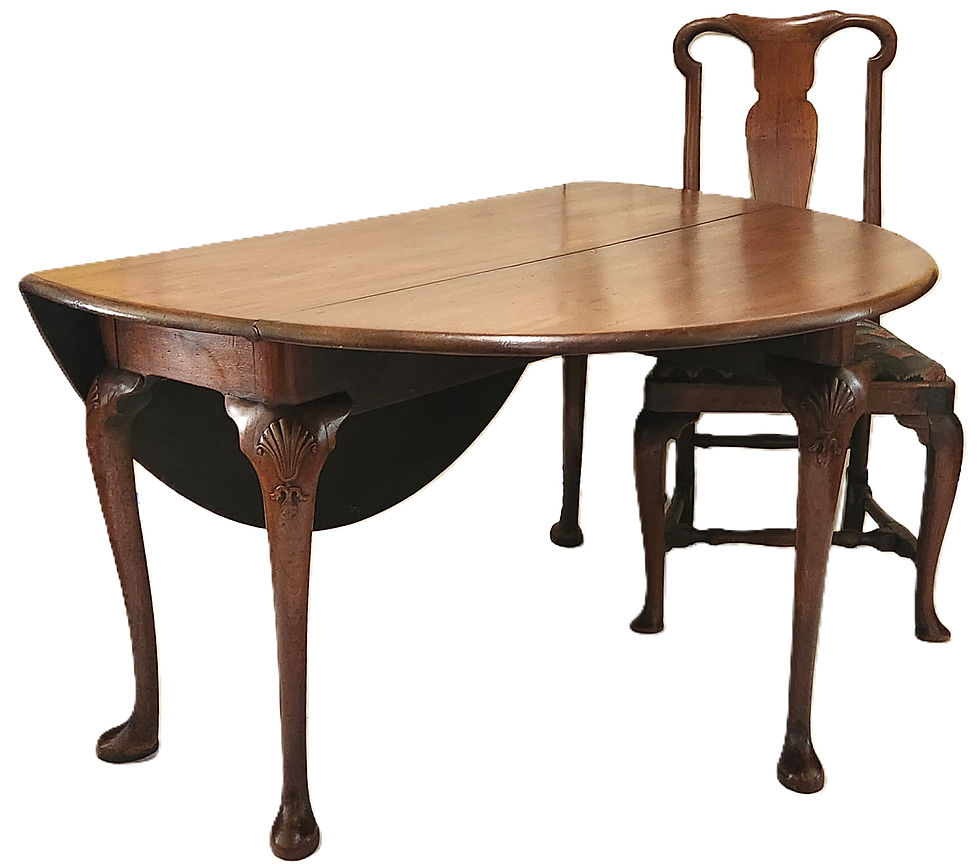 Thumbnail: Dining Table, Drop Leaf, 1740 Queen Anne, England, Walnut, Shells, Cabriole, 52"