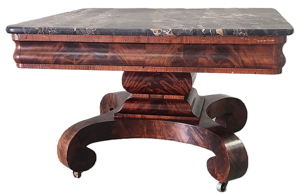 Thumbnail: Coffee Center TABLE, c1840 Empire Restauration, Mahogany, Black Gold Marble,21"t