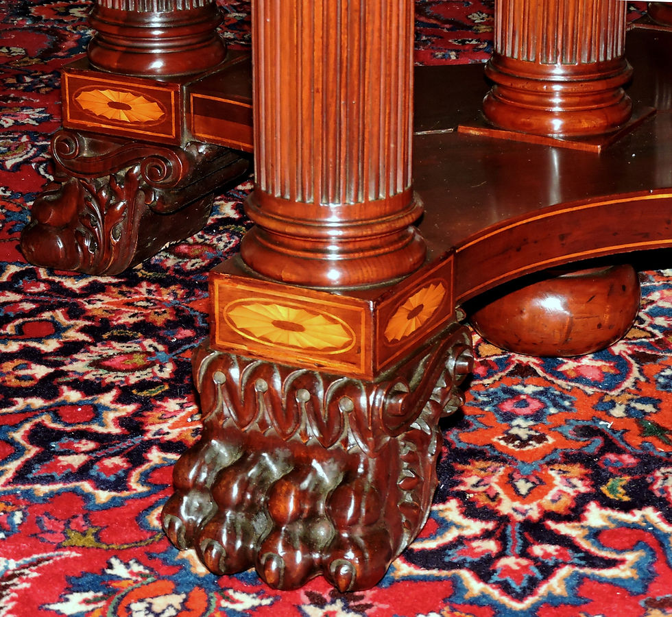 Thumbnail: Classical Revival banquet dining table, 60", mahogany, satinwood, c1900