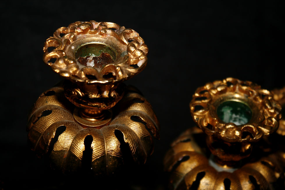 Thumbnail: Pr Candelabra, girandole set, Hooper, Boston, c1858, heavy brass, 16"t, Rococo