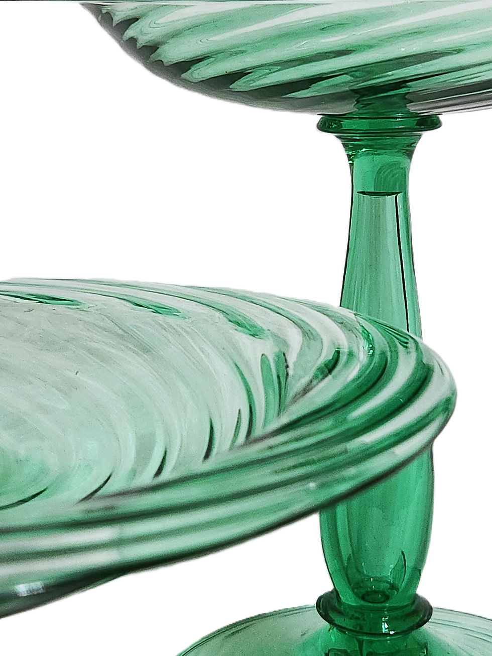 Thumbnail: Tazza, COMPOTE, sgnd Steuben Art Glass, Pomona Green, Optic Swirl, 6043 6270 7"t