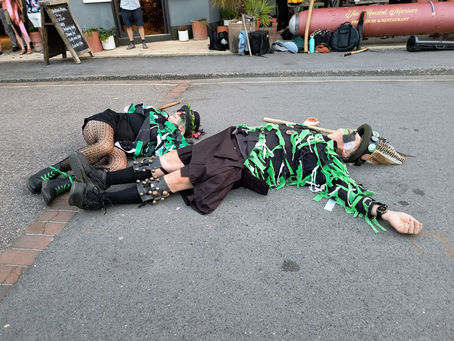 Members of Exmoor Border Morris asleep on the job