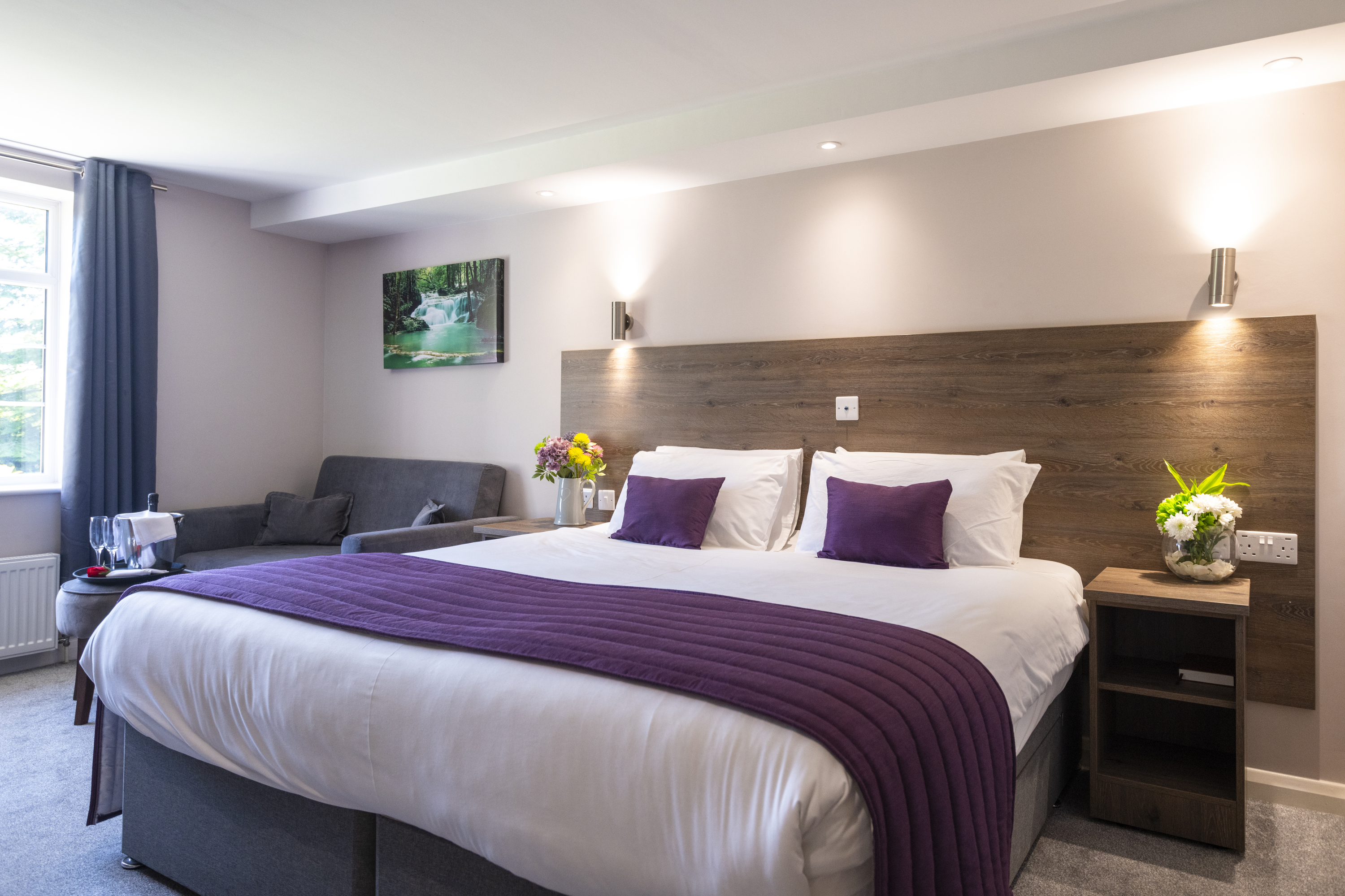 Spacious hotel room with king-size bed