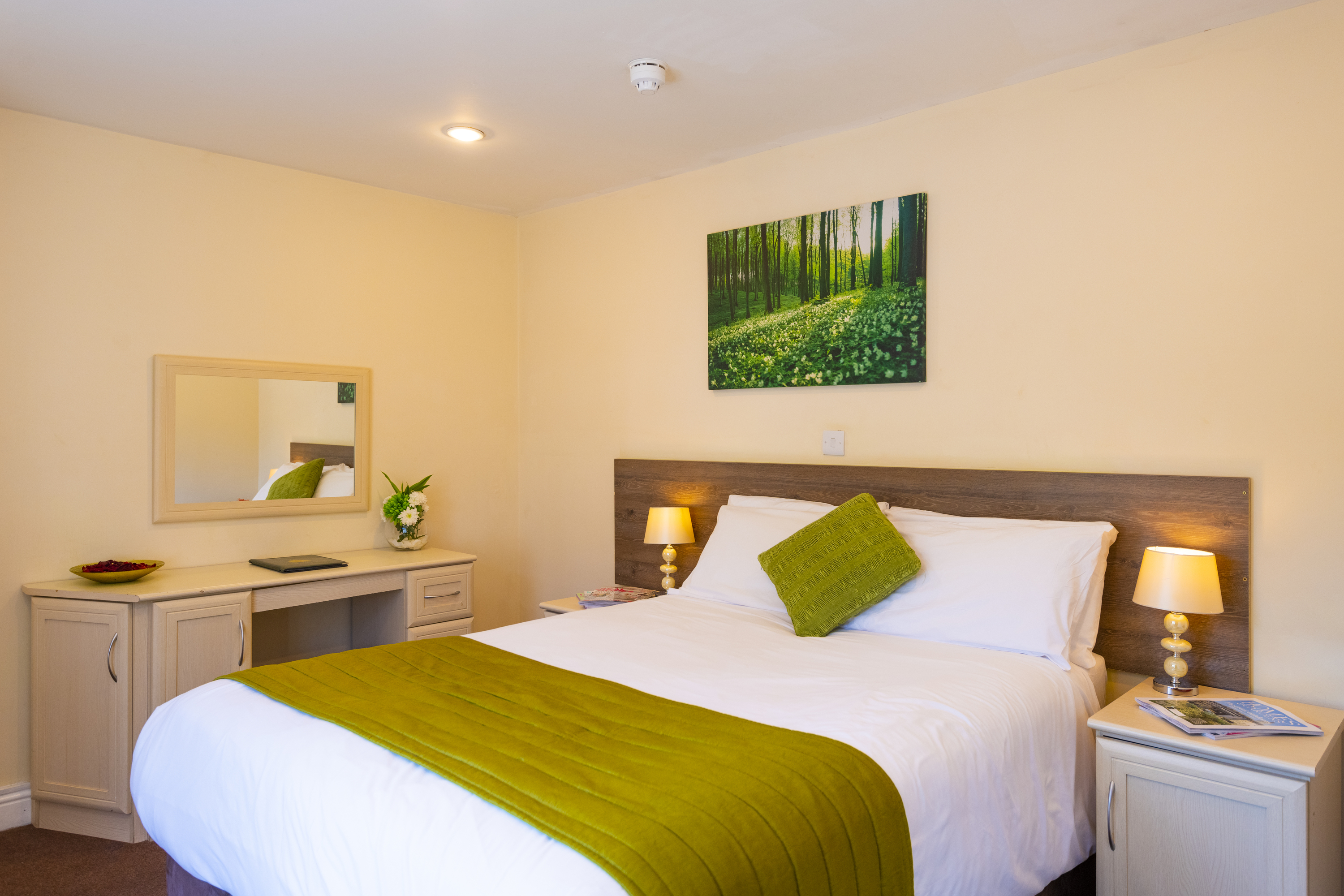 Comfortable double bed in a hotel room