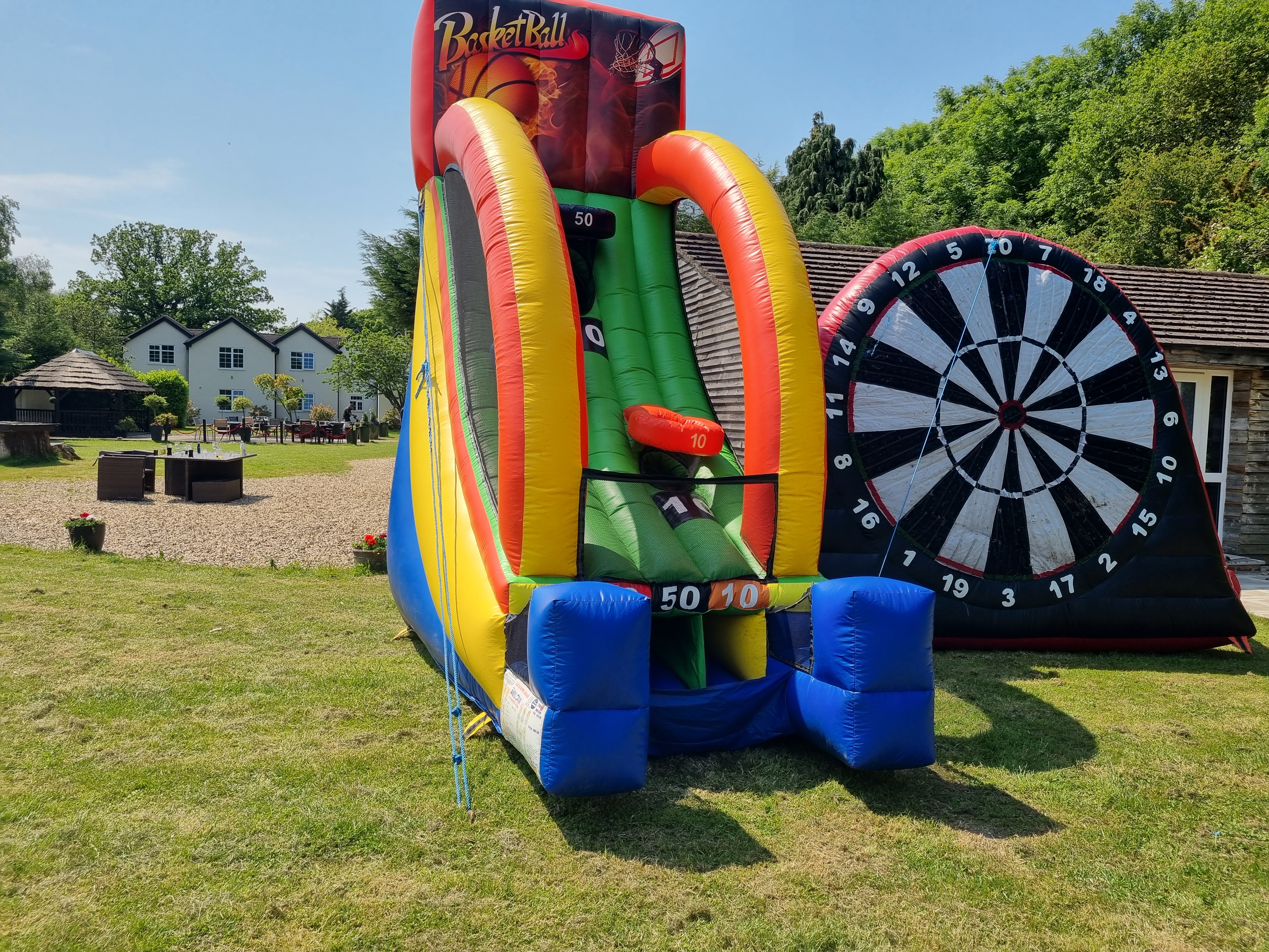 Inflatable basketball game and dartboard