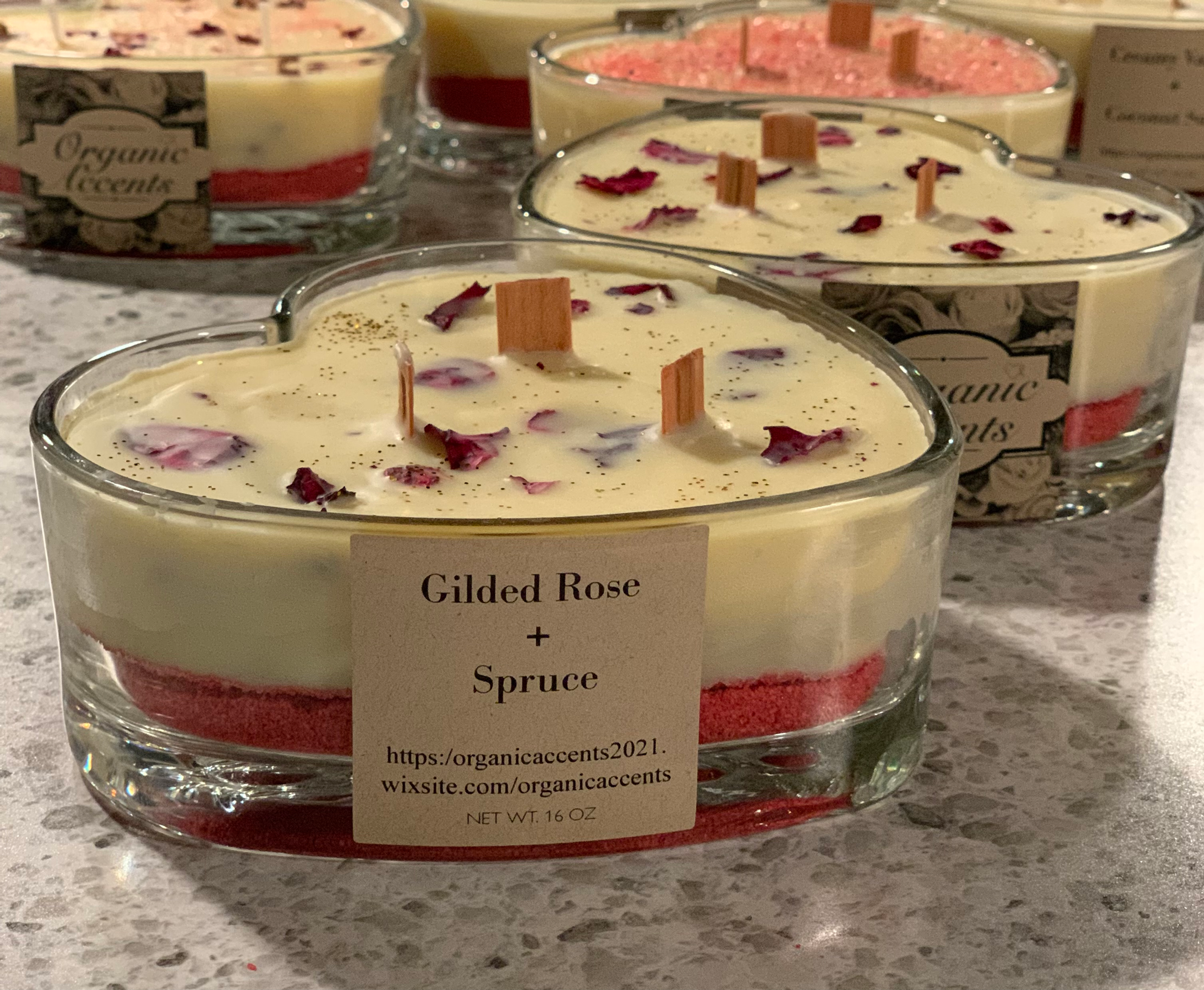 Gilded Rose + Spruce Heart Candle