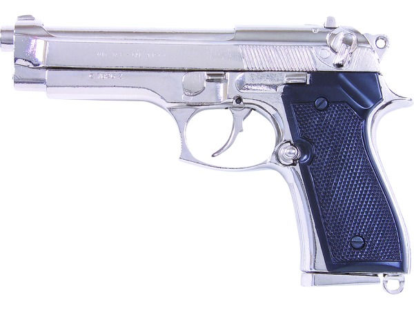 Denix Military Beretta M92 Non-Firing Movie Prop Gun in Nickel Finish