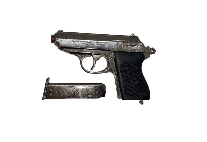 Miniatura: Denix Walther PPK Non Firing Gun in Nickel Finish with the magazine removed