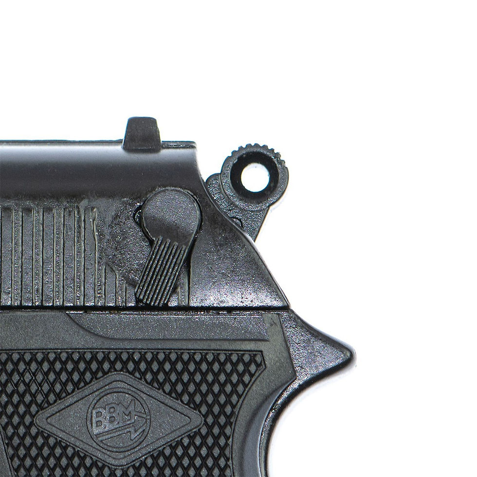 Miniatura: Bruni Police 9mm PAK Top Firing Blank Gun in Black with hammer down