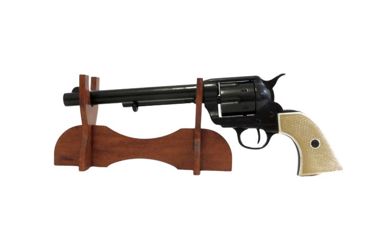 Hình thu nhỏ: Denix 1873 SAA Colt Cavalry 7.5" Non Firing Revolver in Black Finish right side on a stand