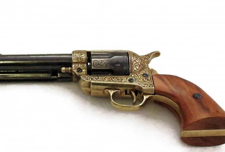 Thumbnail: Denix Colt 1873 Peacemaker Non-Firing Revolver with Gold Leaf Motif