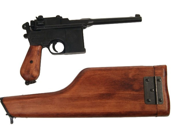 Denix Mauser 1896 C96 With Extended Wood Stock Case Non-Firing Prop Gun with stock removed