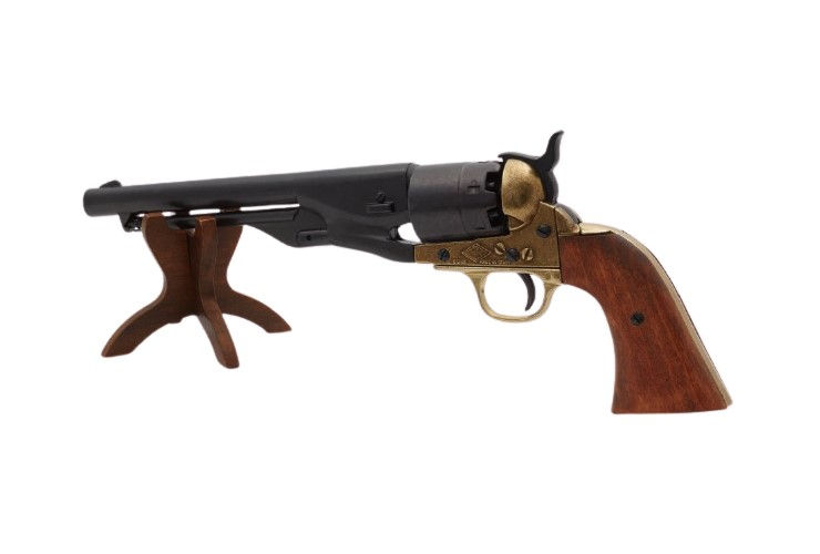 الصورة المصغرة: Denix 1860 American Civil War Army Non Firing Revolver in Brass Finish left side