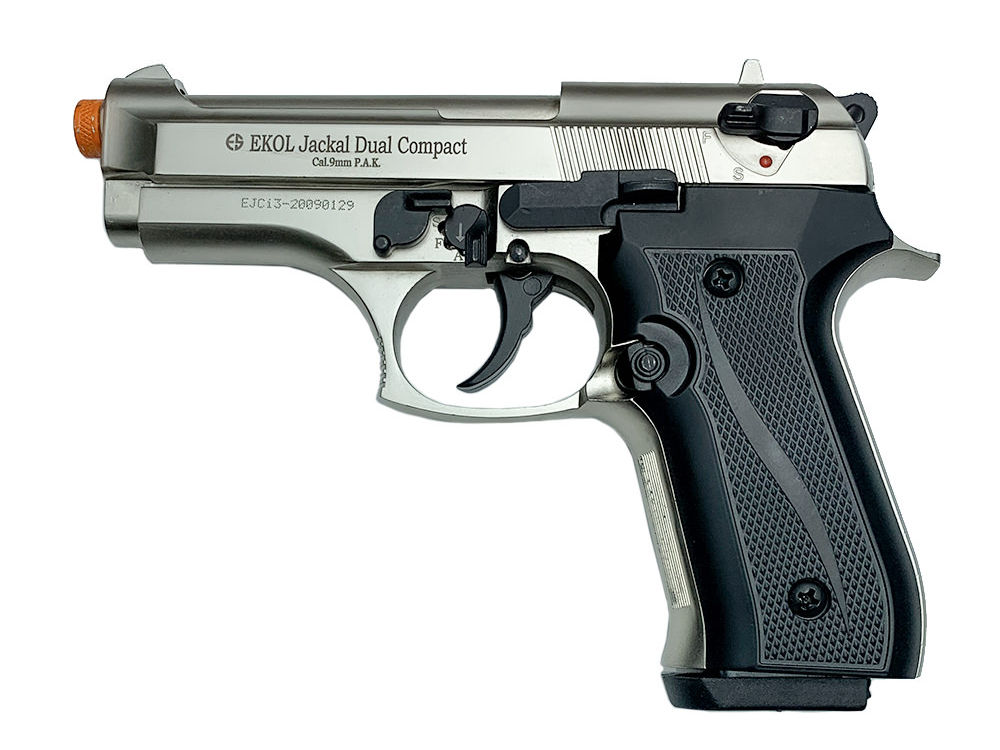 EKOL Jackal Dual Compact 9mm Automatic Blank Firing Gun, Satin