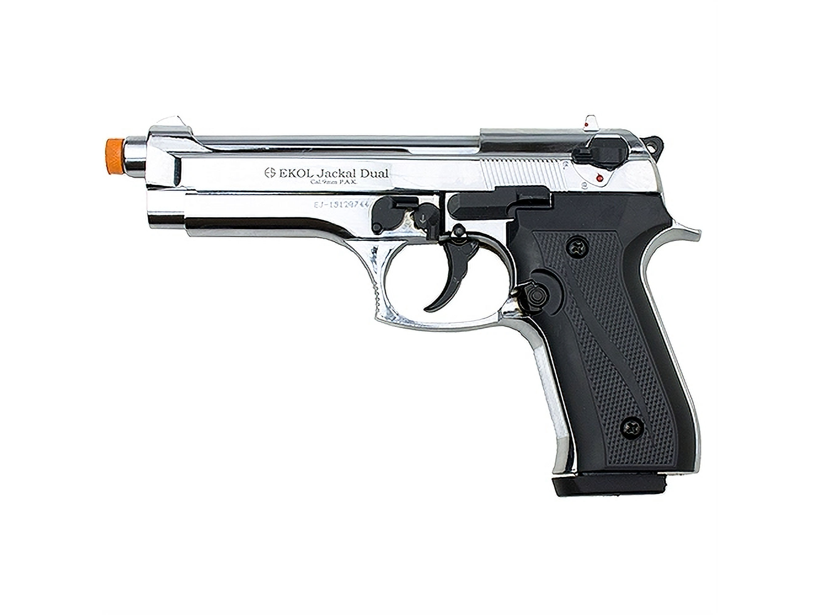 EKOL Jackal Dual Automatic 9mm Front Firing Blank Gun, Nickel