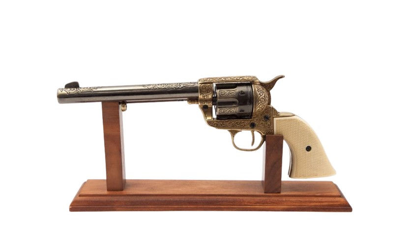 Gold Engraved Non-Firing Revolver With Faux Ivory Grips