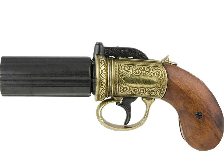 Denix 1840 6 Barrel Pepper-Box Non Firing Revolver left side