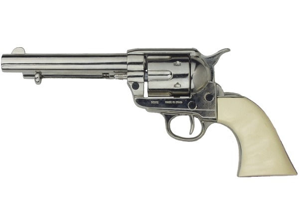 Denix M1873 SAA Non-Firing Revolver in Nickel Finish With Ivory Grips