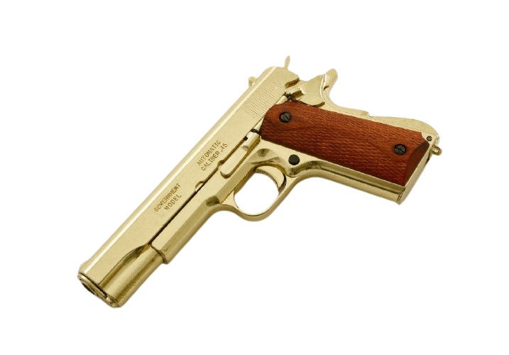 縮圖：Denix 1911A1 Field Strippable Non-Firing Gun in Gold Finish left side