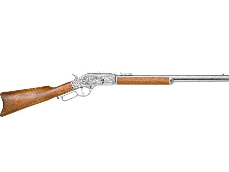 Denix Winchester 1873 Silver Engraved Lever Action Non Firing Rifle