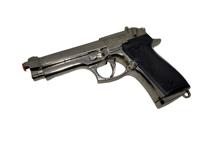 Thumbnail: Denix Military Beretta M92 Non-Firing Movie Prop Gun in Nickel Finish