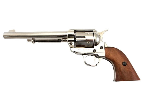 Denix 1873 Colt SAA Cavalry Non Firing Revolver in Nickel Finish left side