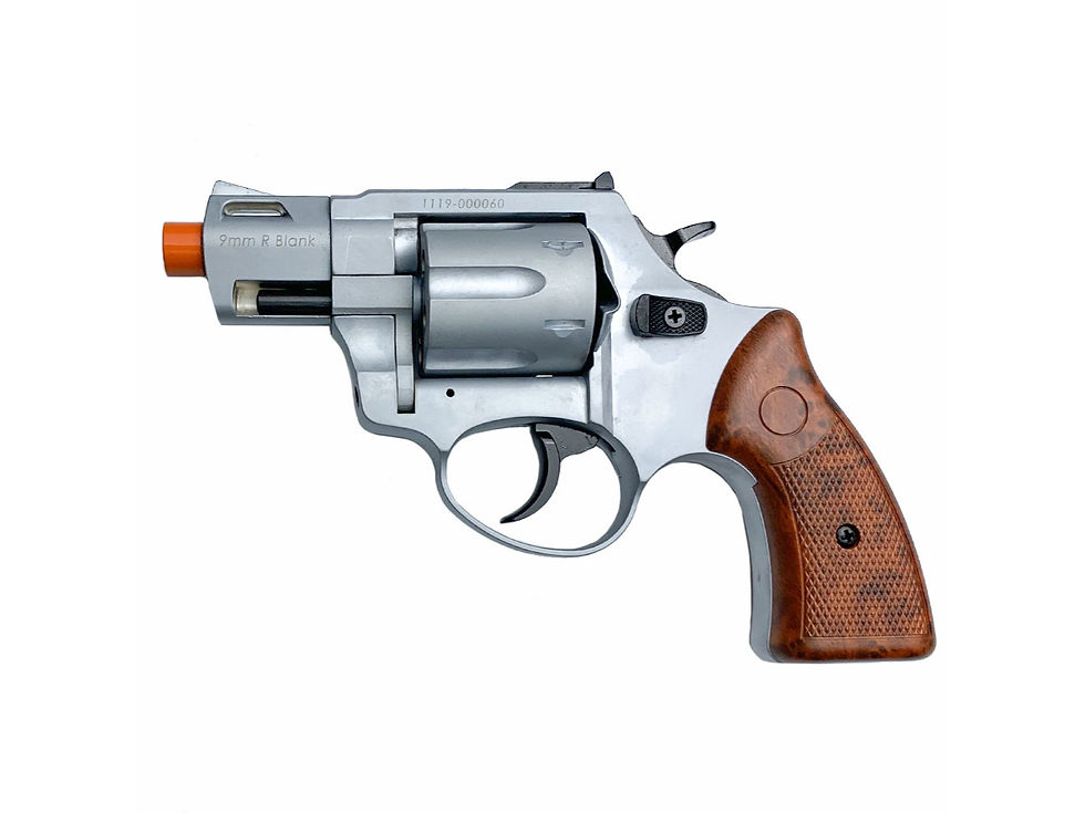 ZORAKI R2 2-Inch Barrel Front Firing Blank Revolver, Silver with Faux Wood Grips