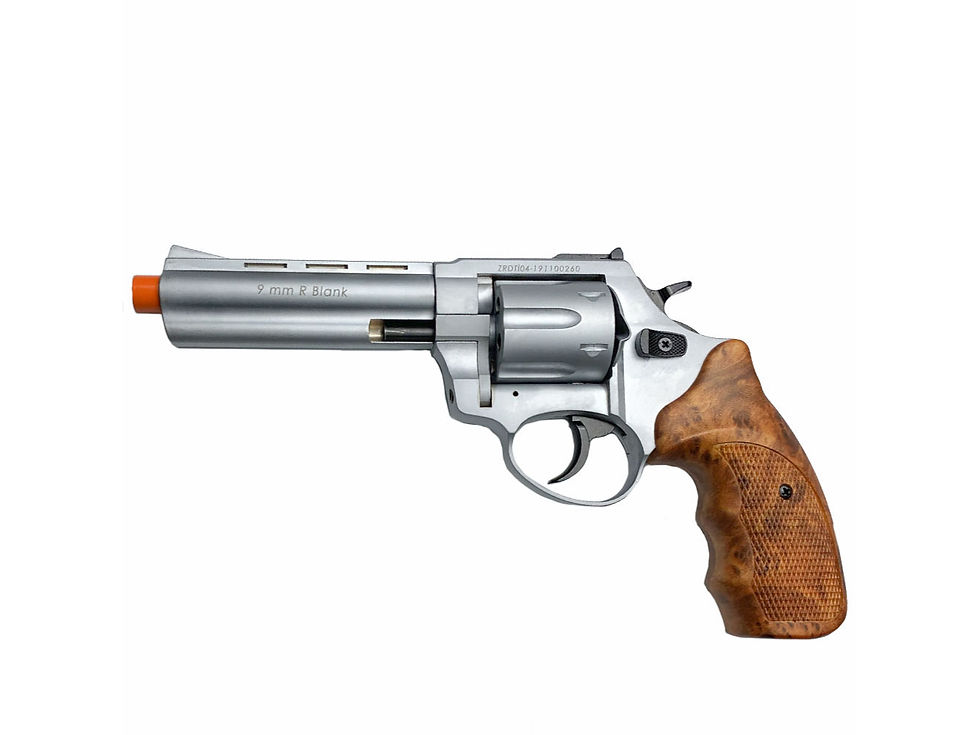 Zoraki R1 4.5-Inch Barrel Front Firing Blank Revolver, Silver with Wood Grips