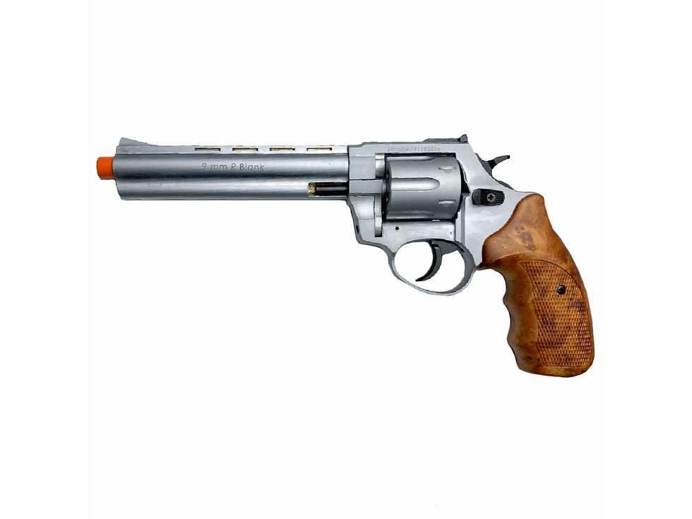 Thumbnail: Zoraki R1 6 Inch Barrel Front Firing Blank Revolver With Wood Grips, Silver