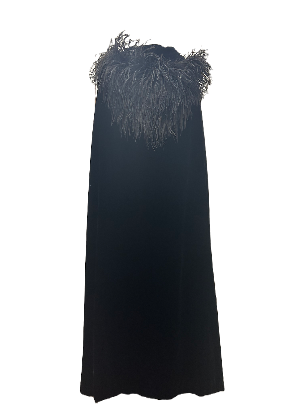 Thumbnail: 1970's Black Velvet Cape With Ostrich Feather Hood