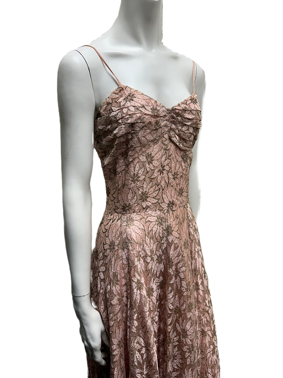 Thumbnail: 1950's Pink+Grey Lace Gown