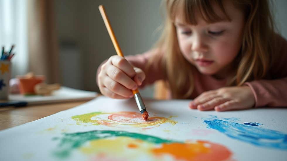 Eye-level view of a child painting on a canvas