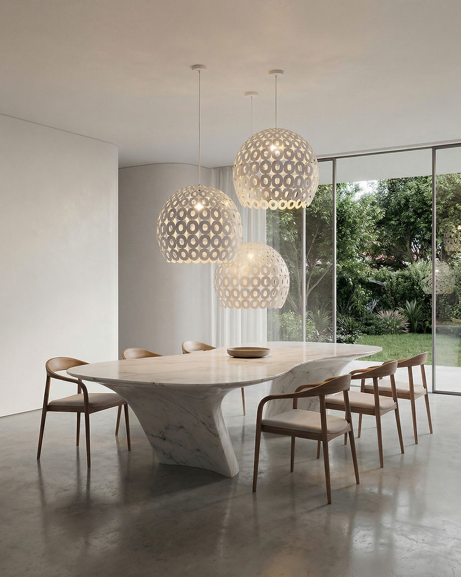 Luminária pendente de chapa metálica vazada nm ambiente minimalista de luxo