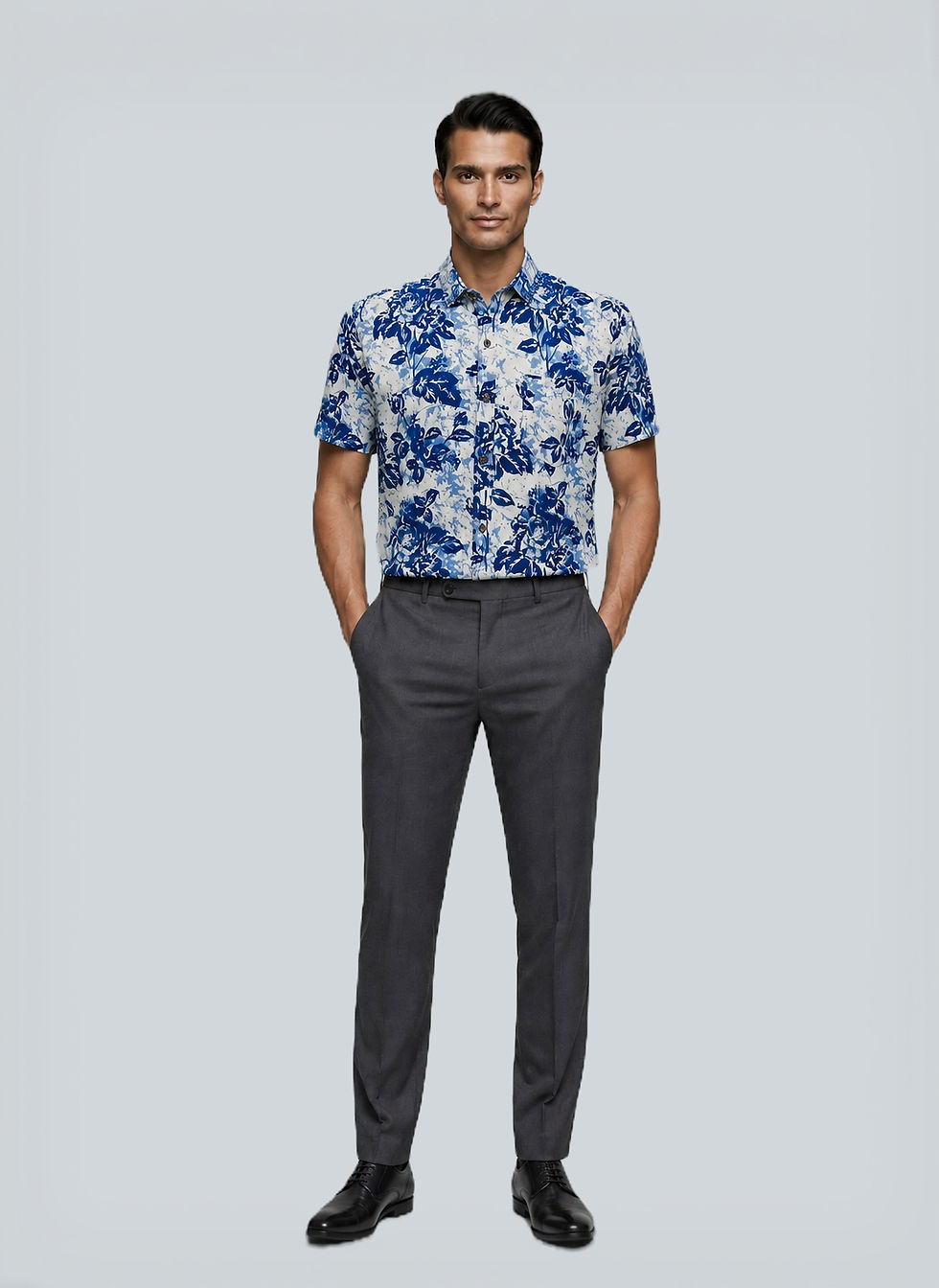 Thumbnail: Off White with Blue Leaves button down shirt