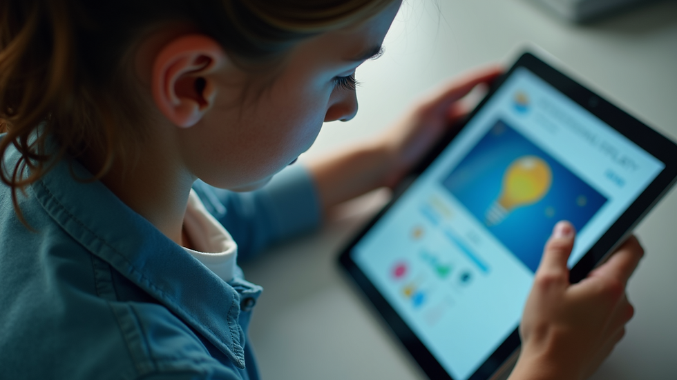 High angle view of a student using a tablet for an online science experiment
