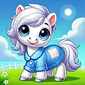 DALL·E 2025-02-23 14.36.23 - A cute small pure white pony in a cartoon style, with big blu