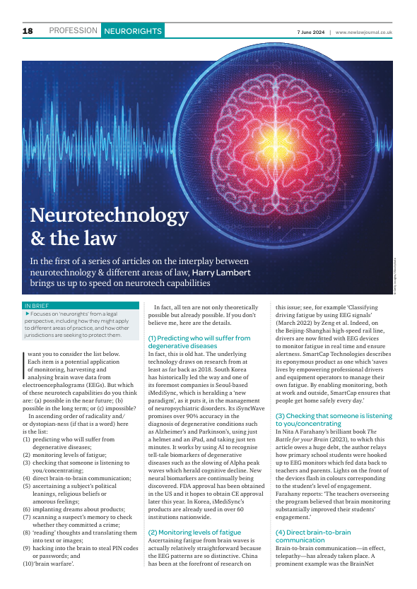 Institute of Neurotech & Law | INL By Harry Lambert Published By New Law Journal Page 1