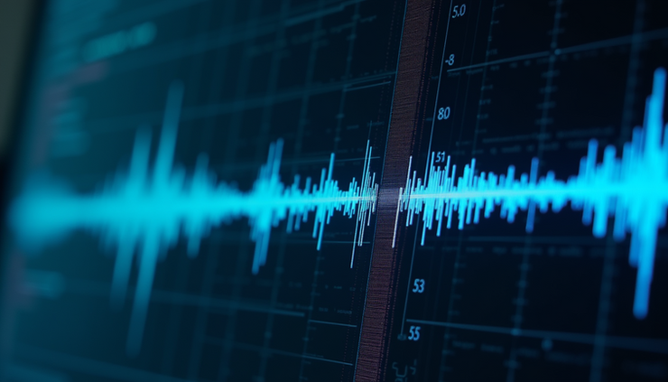 Eye-level view of a computer screen displaying TTS waveform analysis