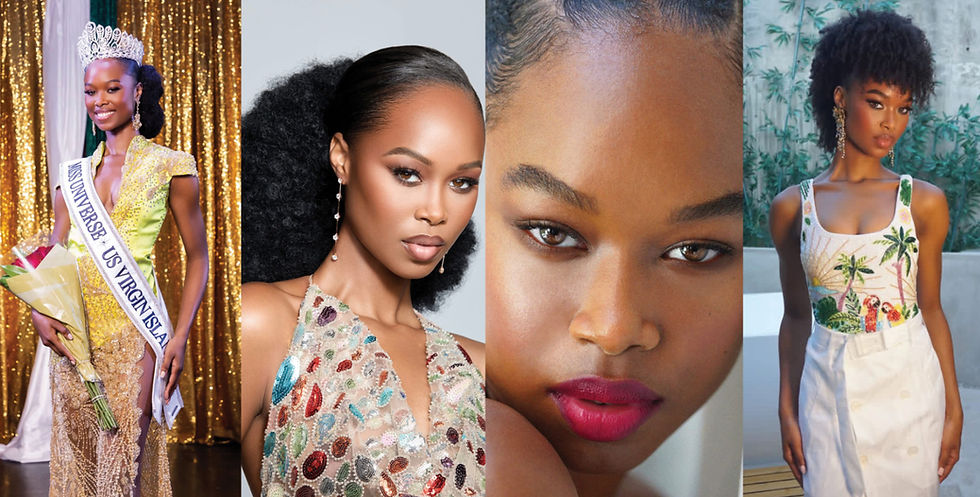 Editorial feature by HöN Magazine showcasing the newly crowned Miss Universe U.S. Virgin Islands through pageant, beauty, and fashion portraits, highlighting her journey to represent the Virgin Islands at the 75th Miss Universe competition in Puerto Rico while celebrating leadership, culture, and empowerment.