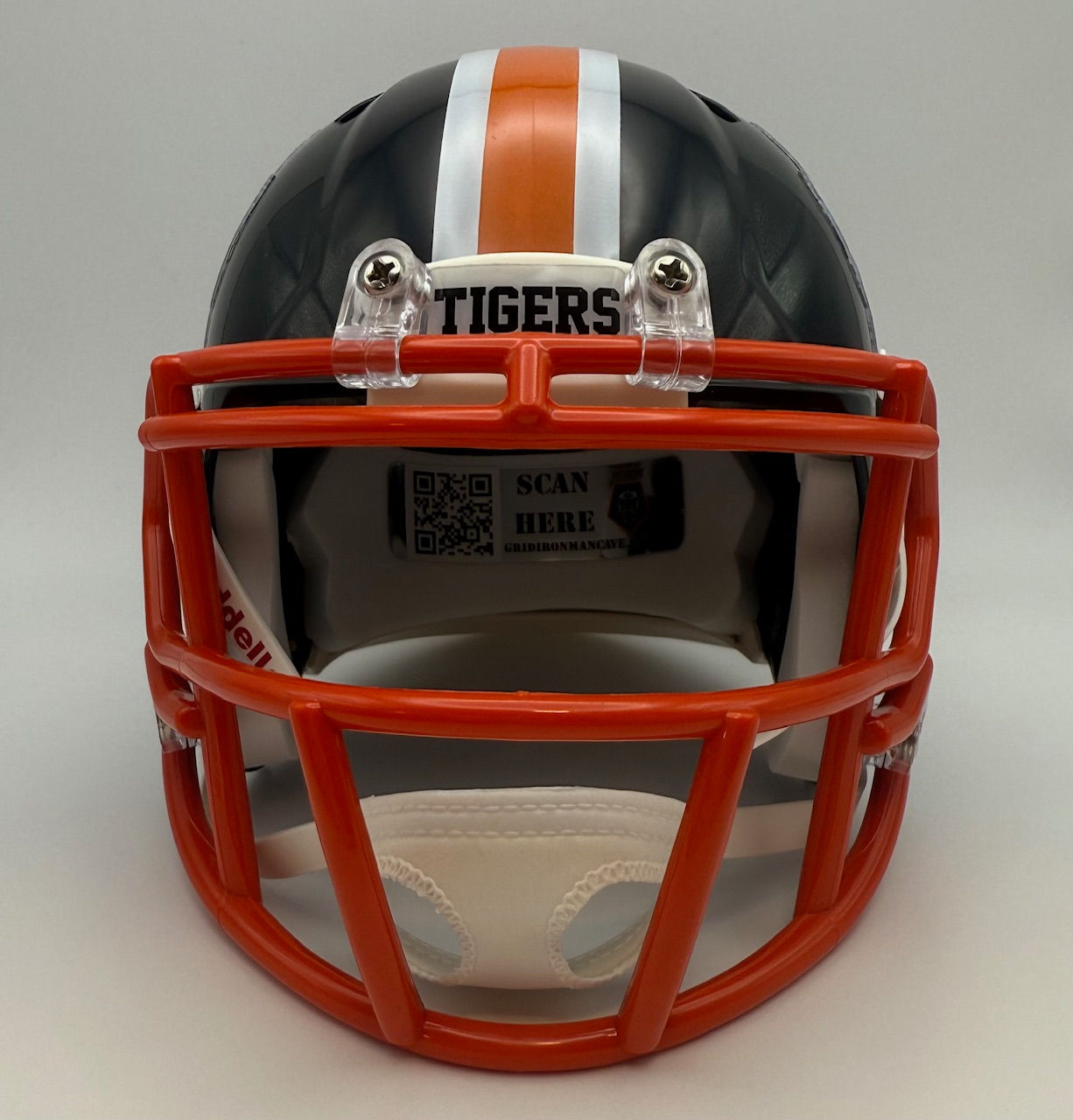 White Mini Front Football Helmet Decal with Tigers in Black