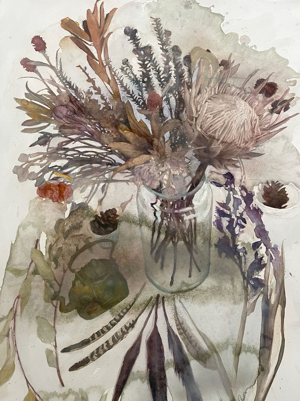 Still life, Dried Flowers, Watercolor on paper