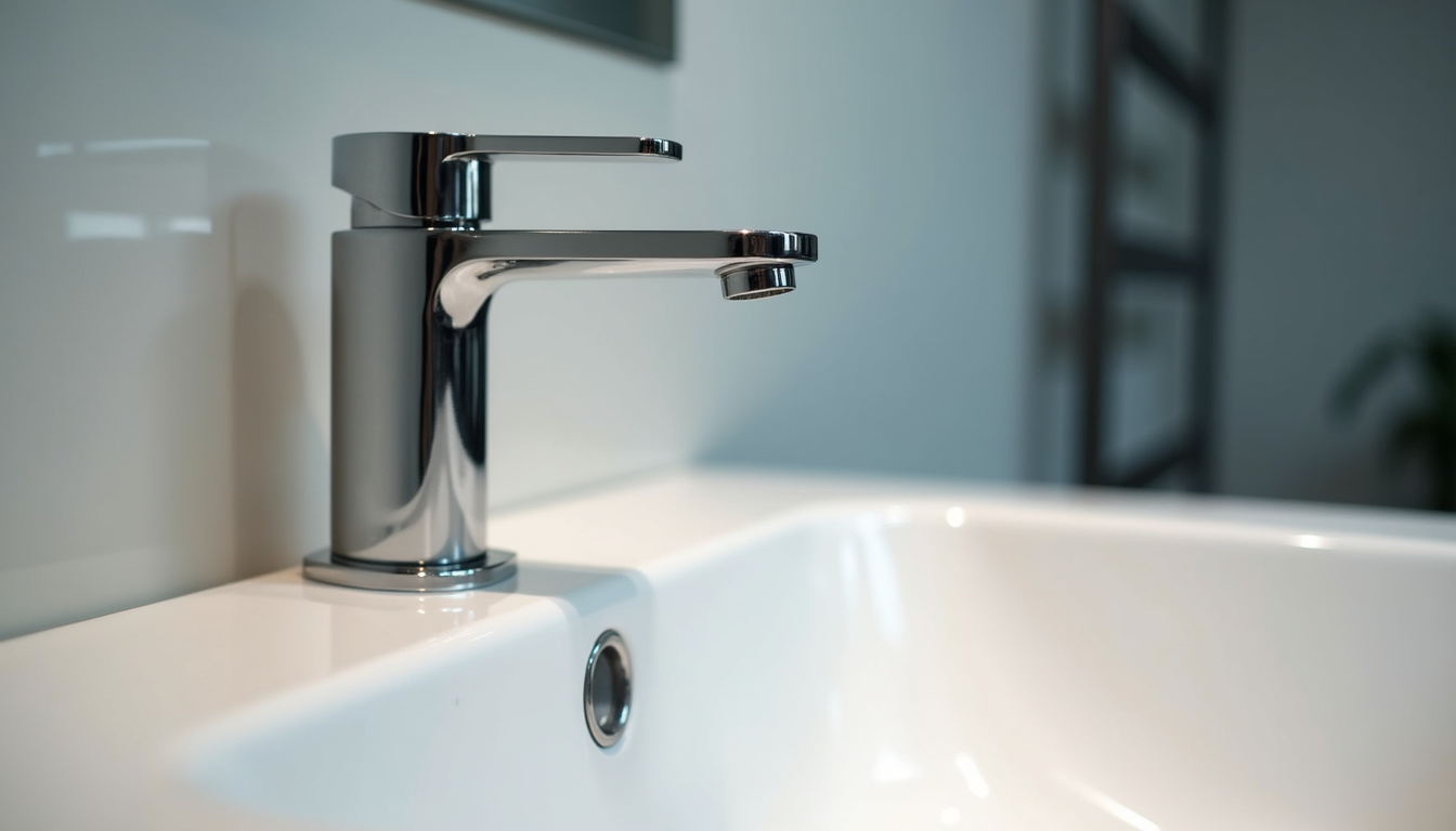 Close-up view of a sleek bathroom faucet and sink with modern design