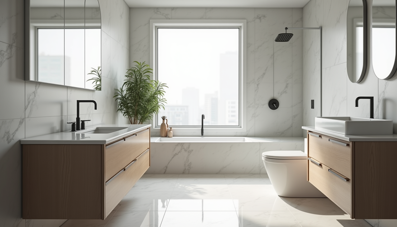 Eye-level view of a newly renovated bathroom showcasing modern fixtures and clean design