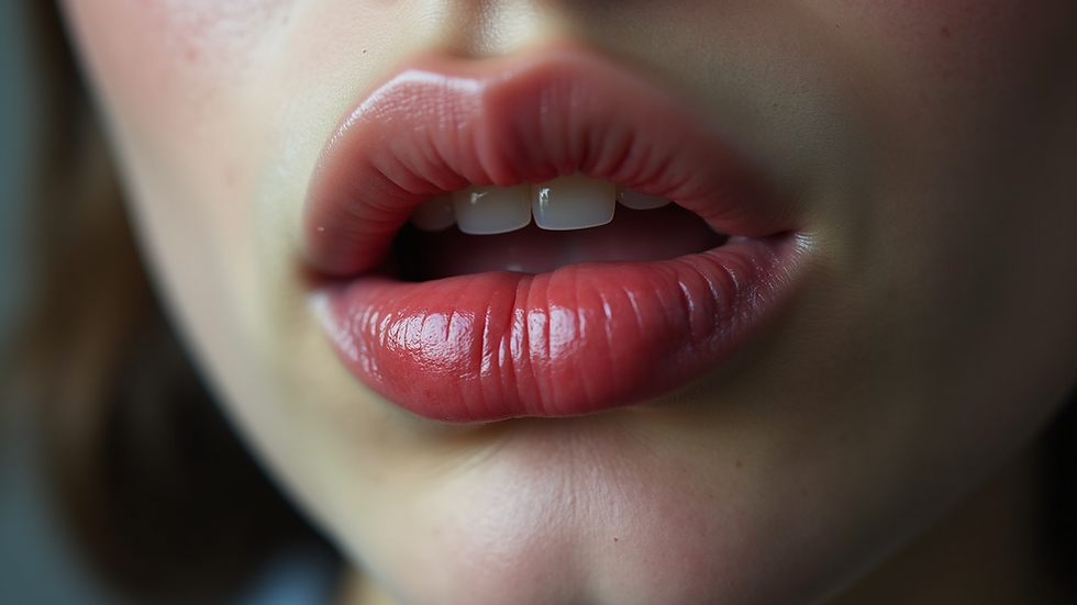 Close-up view of cold sores on the lip