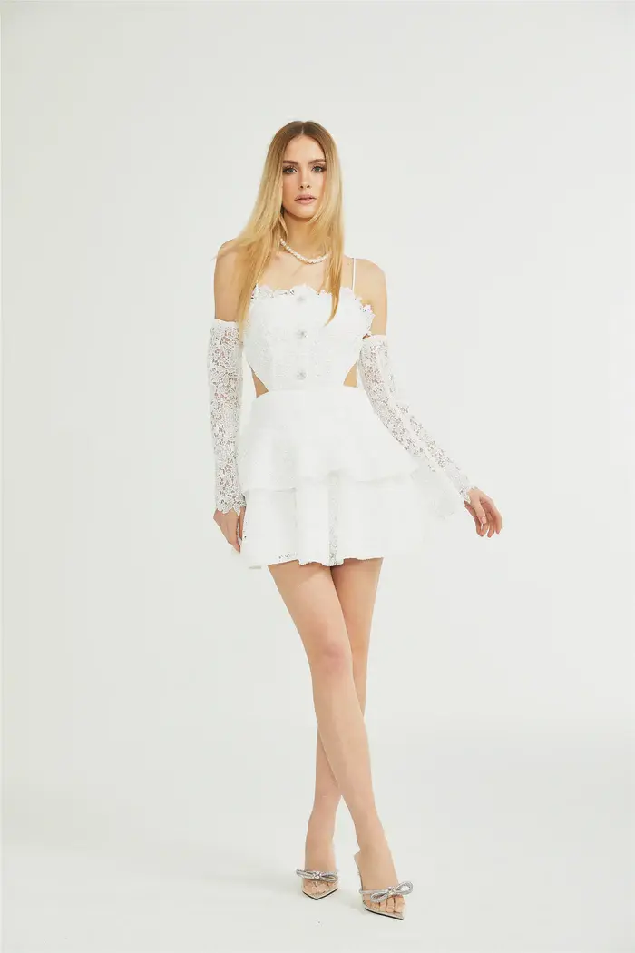 Thumbnail: CYRIELLE CORDED LACE TIERED MINI DRESS