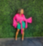 Pink Long Sleeve Wrap Up Crop Top with green skort