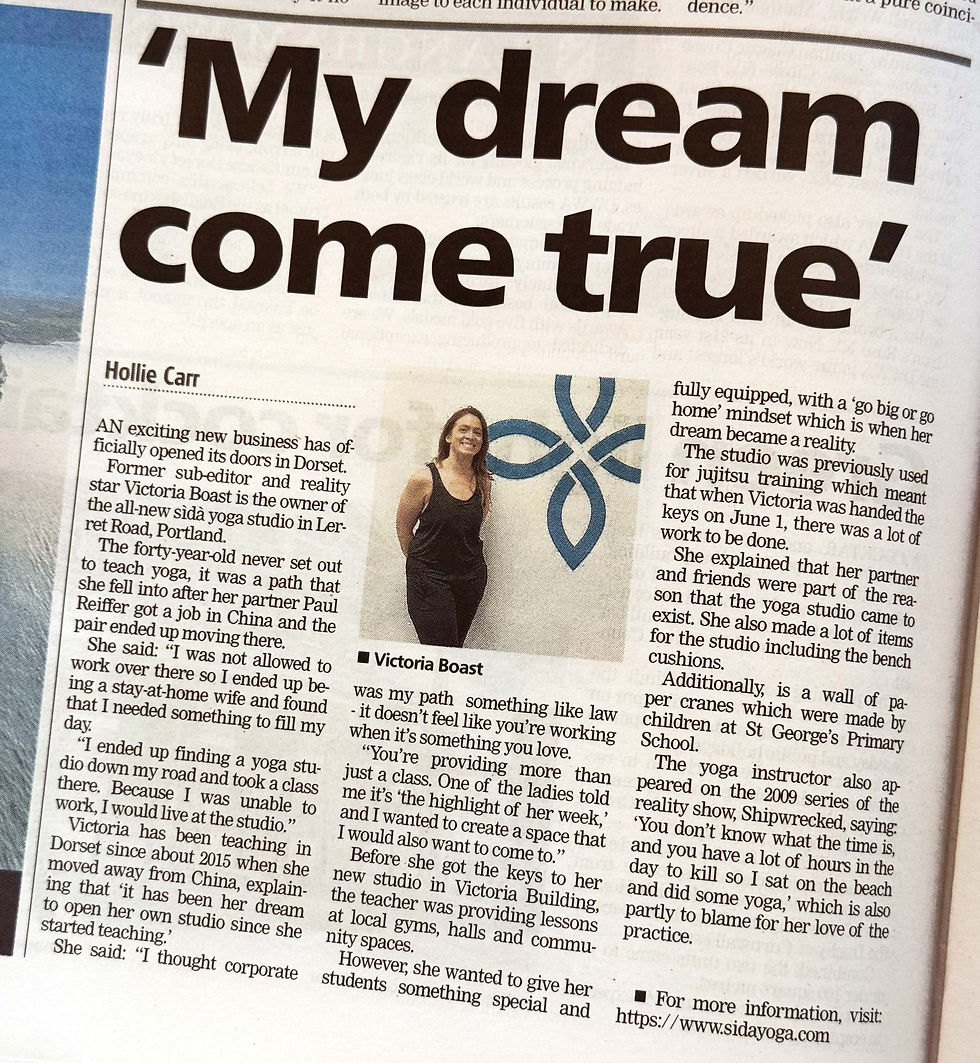 Dorset echo print newspaper sida yoga studio opening bts clipping launch day victoria boast